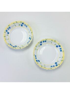 Arcopal FESTON PENSEA yellow blue fluted salad plates set of 2